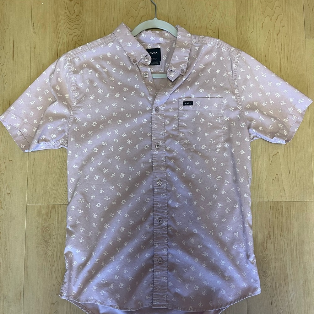 RVCA Men's Pink Floral Shirt